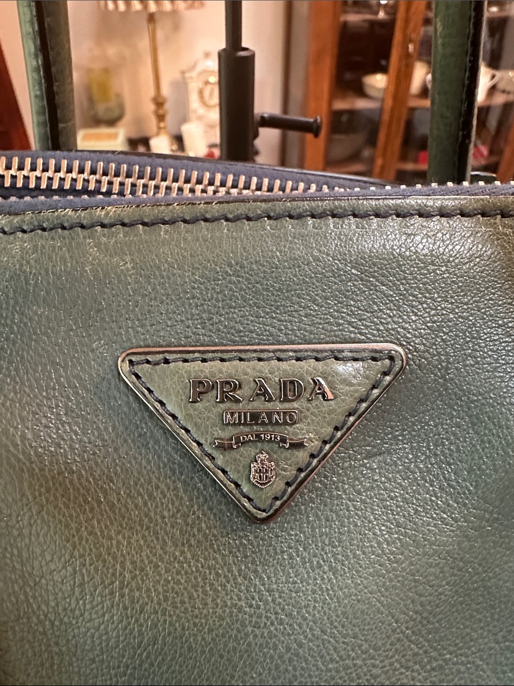 Prada Green/Teal Leather Tote Bag - Picture 2 of 4